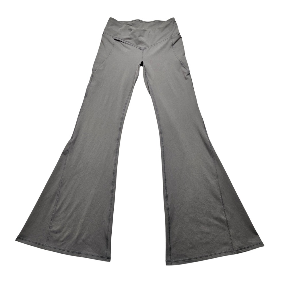Fabletics‎ PureLuxe Gray Crossover High Waisted Flare Yoga Pants Pockets Size S